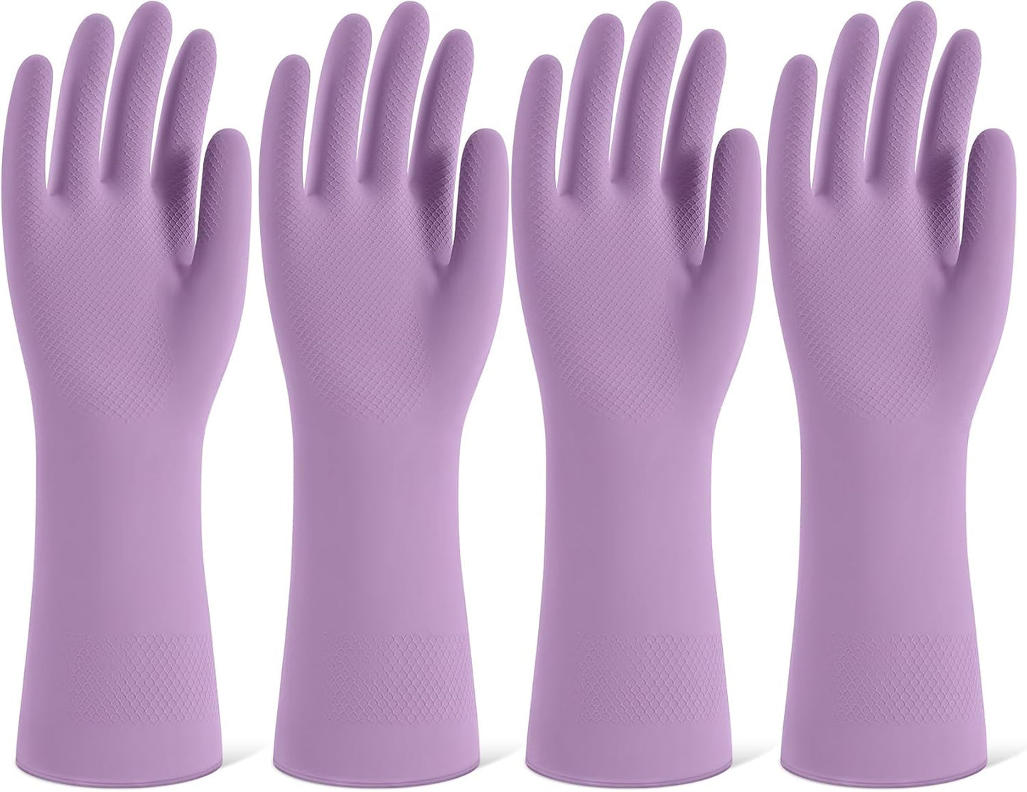 Rubber Cleaning Gloves for Dishwashing, 4 Pairs Reusable Kitchen Gloves for Washing Dishes and Household Cleaning, Purple Dish Gloves with Flocked Lining and Non-Slip Grip, Pefect for Woman Men - L