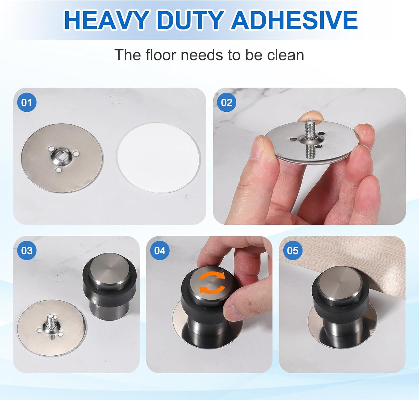 PATIKIL 3Set Round Door Stoppers, 60mm Stainless Steel Door Stop Doorstop Wedge Metal Cylinder Self Adhesive with Screw for Bottom of Door Floor Inside, Gold Tone