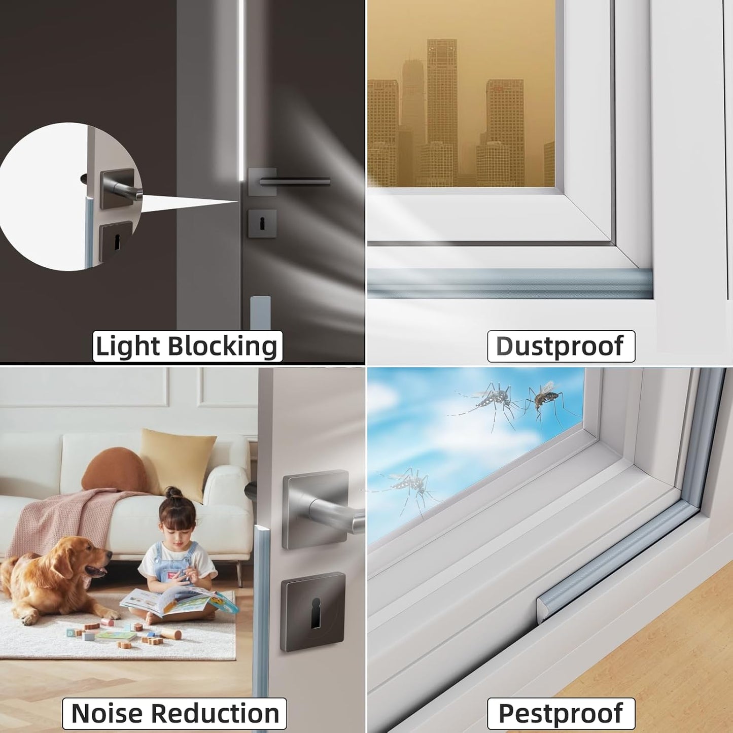 2 Pack*16.4 Ft Weather Stripping Seal Strip for Doors,Soundproofing Window Insulation Draft Stopper for Winter, Selfadhesive Foam Weather Strip for Door Frame,Door Gap Filler Noise Blocker(Gray)