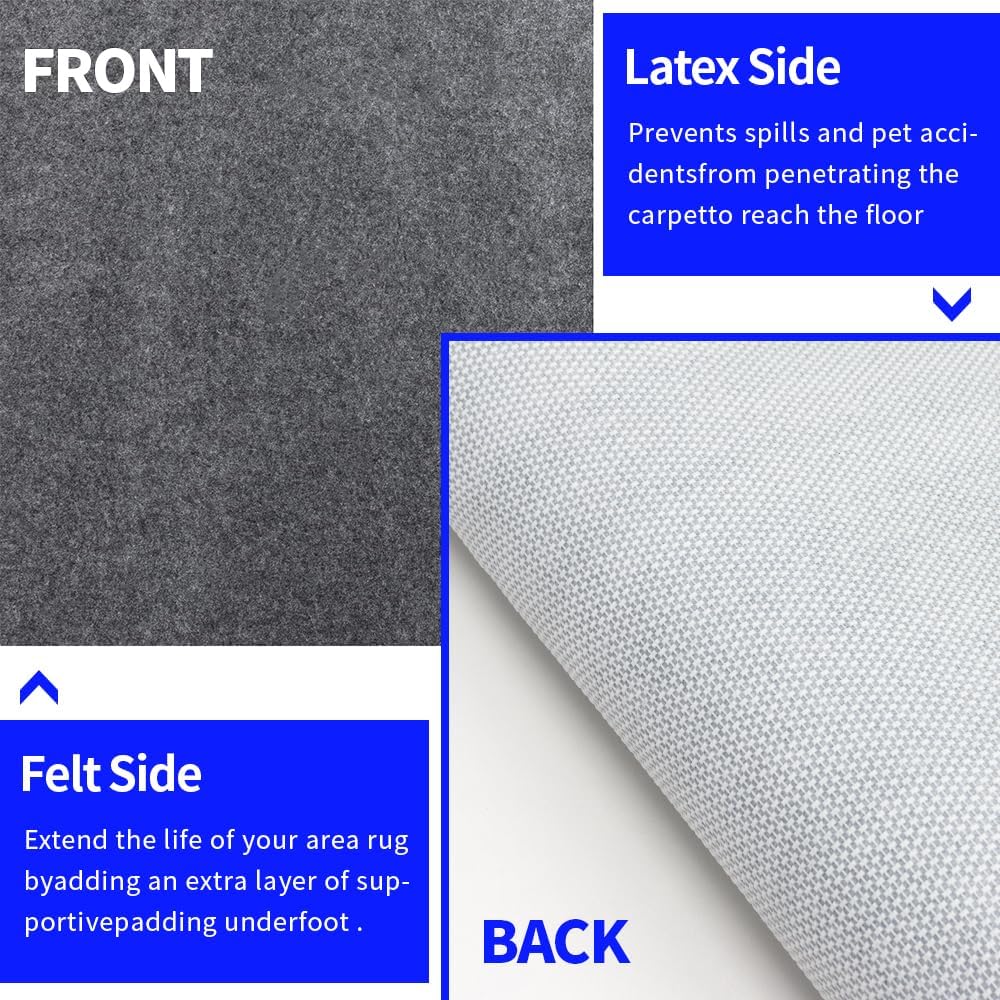 Waterproof Non-Slip 1/4” Extra Thick 10x14 ft Rug Pad for Large Area Rugs Durable Felt Floor Protection pad for All Floors, Suitable for Cutting. Rug Pads Keep Rugs in Place and Provide Cushioning