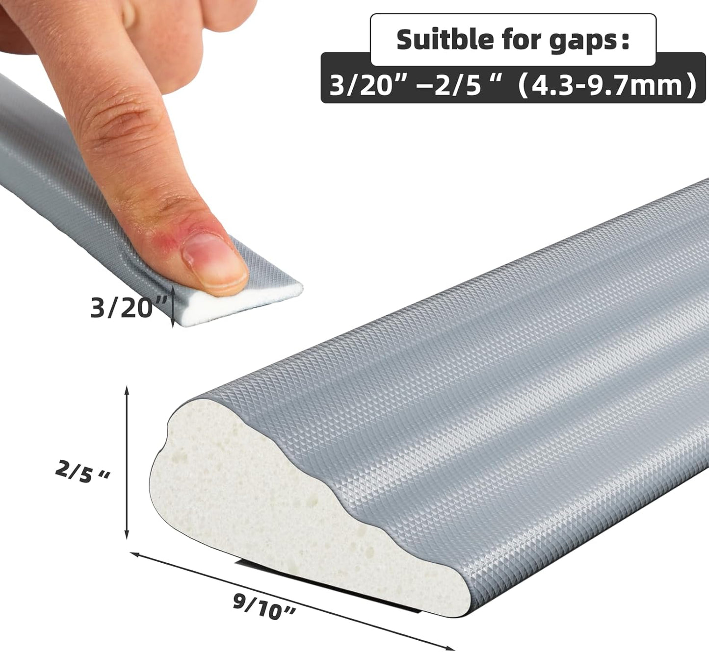 2 Pack*16.4 Ft Weather Stripping Seal Strip for Doors,Soundproofing Window Insulation Draft Stopper for Winter, Selfadhesive Foam Weather Strip for Door Frame,Door Gap Filler Noise Blocker(Gray)