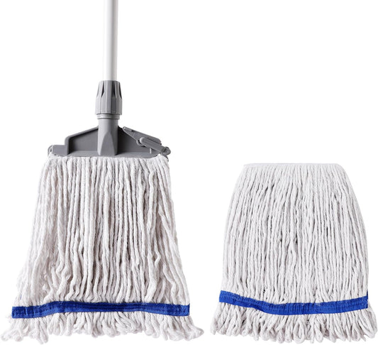 Eyliden String Mops for Floor Cleaning, Heavy Duty Looped-End Commercial Mops with Extra Mop Head Replacement, Universal Industrial Cotton String Mop for All Surfaces, Kitchen Bathroom Home