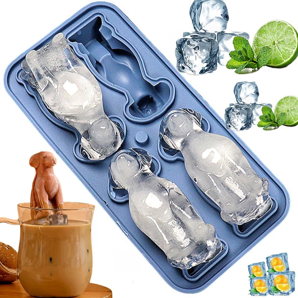 Cute 3D Labrador Dog Silicone Ice Cube Tray Mold Cartoon Animal Ice Box BPA-Free (Blue)