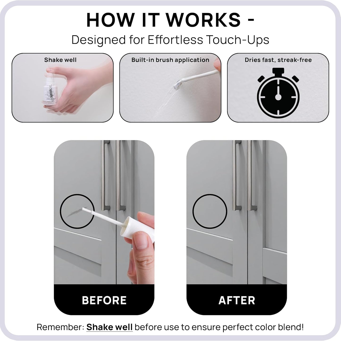 spot. Touch-Up Paint | Matte Finish for Cabinets, Walls, Doors & Furniture | Multi-Tone Gray Repair Kit | Quick-Dry, Self-Priming, Low-Odor, Eco-Friendly | No-Sanding or Primer Needed | 3 Pack