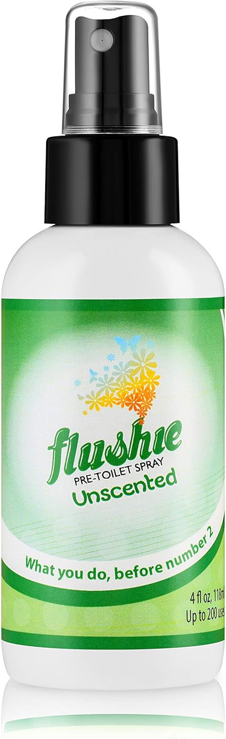 Flushie Pre-Toilet Spray for Poop Travel Size Toiletries Bathroom Spray for Poop Spray for Toilet Deodorizer Traveling Essentials Poop deodorizer Poop Odor eliminator 4oz (Unscented, 1 Pack)