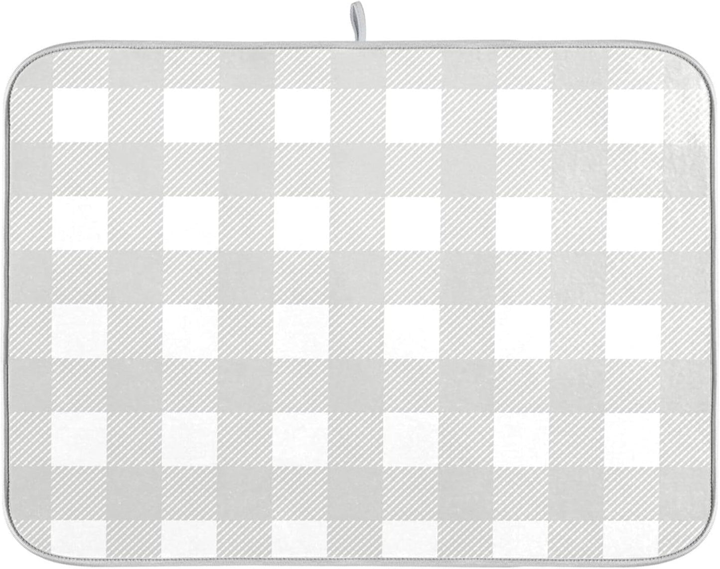 Buffalo Plaid Gray White Dish Drying Mat for Kitchen Countertop 18x24 Chessboard Rectangle Large Drying Mat Reusable Quick Dry Dish Sink Absorbent Mats Dishwasher Easy Clean Decorative Home Essentials