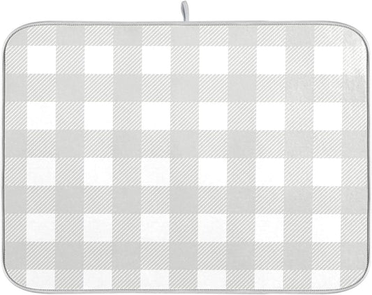 Buffalo Plaid Gray White Dish Drying Mat for Kitchen Countertop 18x24 Chessboard Rectangle Large Drying Mat Reusable Quick Dry Dish Sink Absorbent Mats Dishwasher Easy Clean Decorative Home Essentials