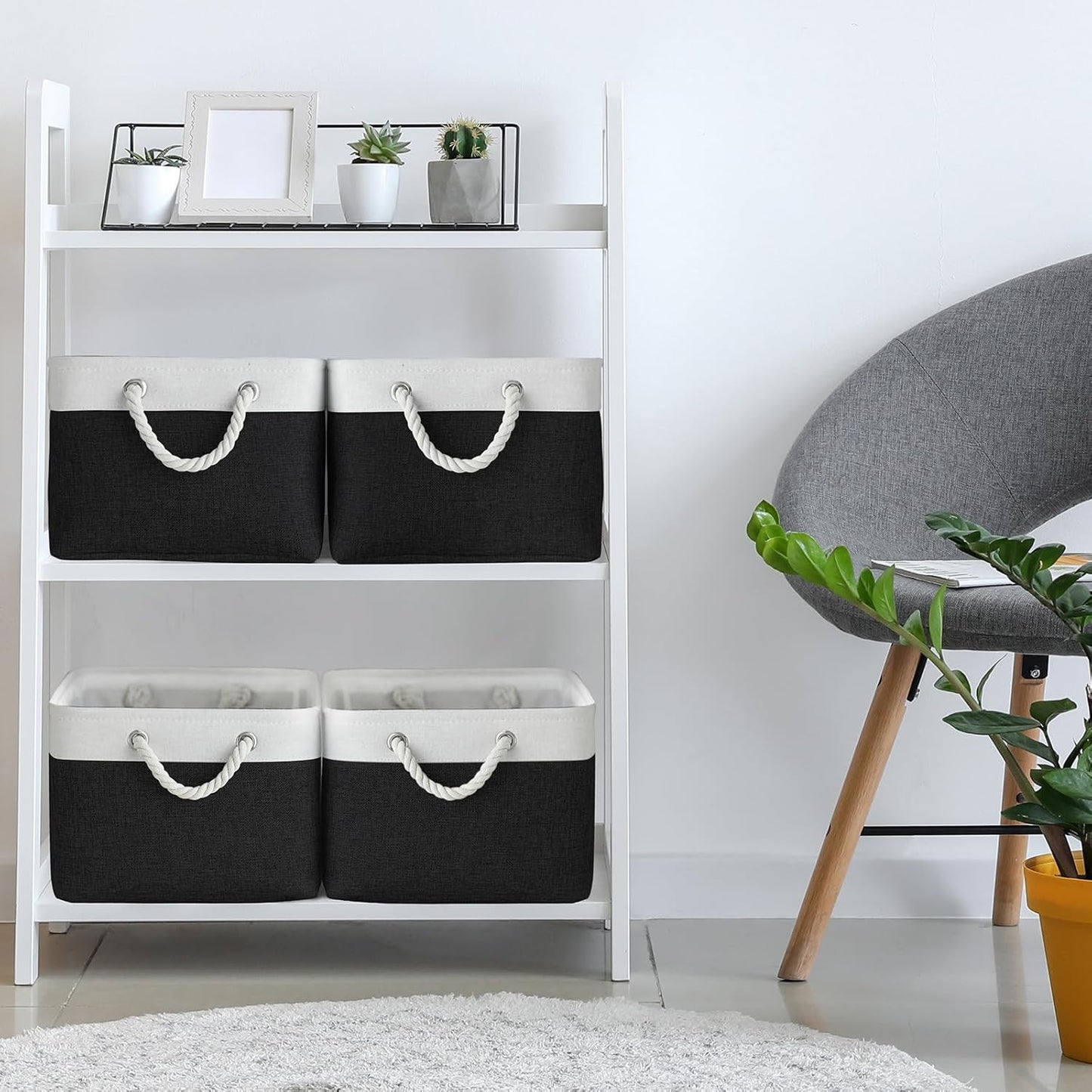 TheWarmHome Storage Bins for Shelves - 1 Pack 15.7x11.8x8.3 inch Canvas Storage Basket for Organizing Cubes Gift Dog Cloth Toy (White & Black)