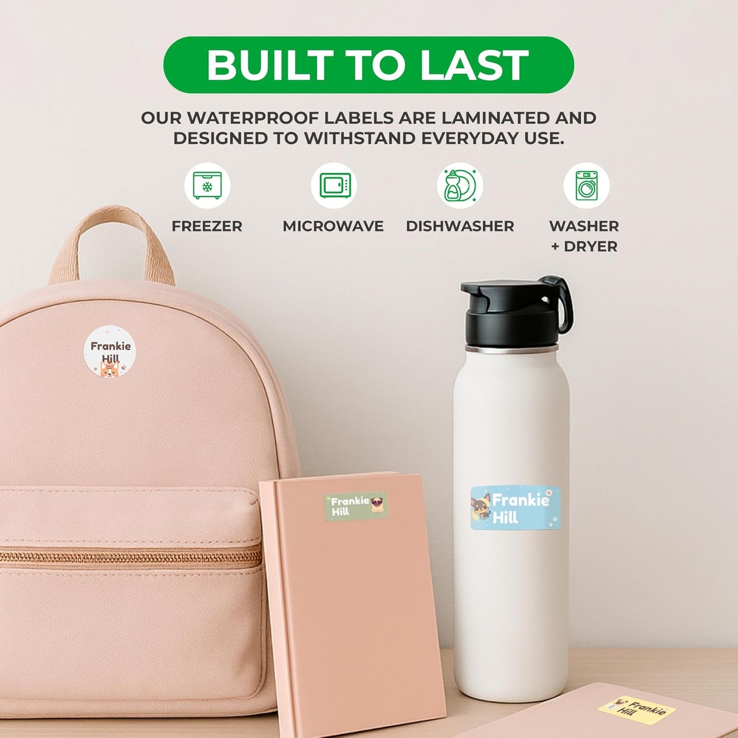 Personalized Name Tag Stickers for Kids (130+ Pack) | Dog Waterproof Labels for School Supplies, Bottles & Lunch Boxes | Custom Vinyl Name Labels for Clothing, Toys & More (G. Dogs)