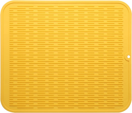 Silicone Dish Drying Mat for Multiple Usage,Easy clean,Eco-friendly,Heat-resistant Silicone Mat for Kitchen Counter or Sink,Refrigerator or Drawer Liner Yellow 2XL 24 inches x 18 inches