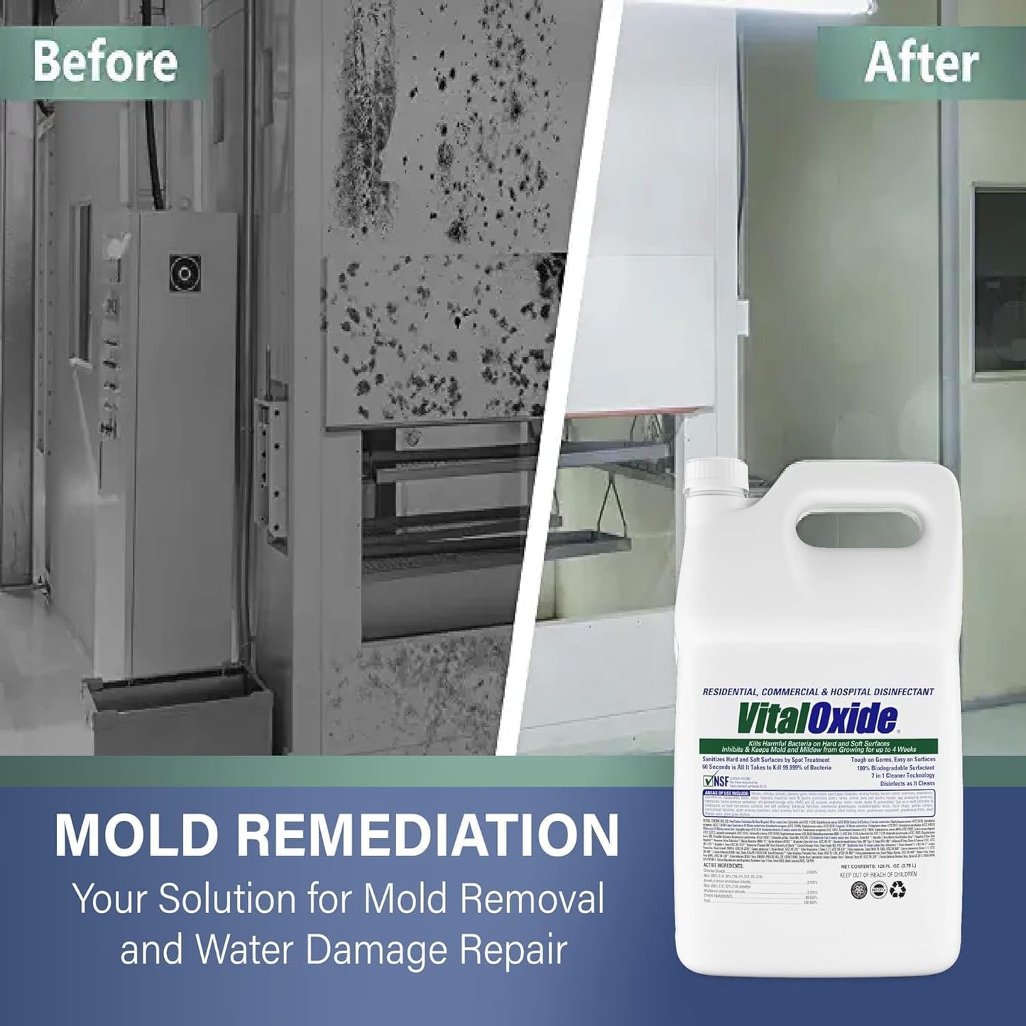Vital Oxide Disinfectant, Deodorizer, Cleaner, Food-Contact Sanitizer, Virucide – (EPA registration #82972-1) – Kills Mold & Mildew, Eliminates Odors – 1 Gallon + 32oz Spray Bottle