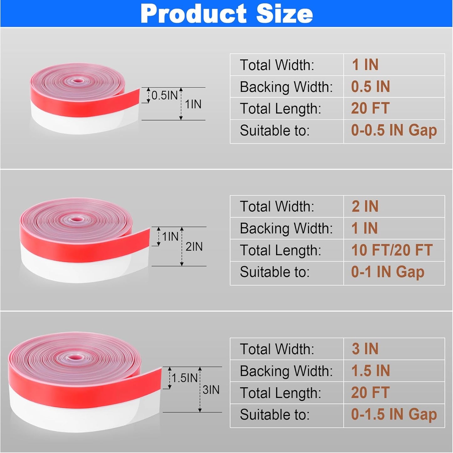 ToLanbbt Weather Stripping Silicone Door Seal Strip 2 in x 10 ft Door Draft Stopper Self Adhesive Door Draft Tape, Side & Bottom Gaps Insulation Strip for Glass Shower Door Sliding Door Window, Clear