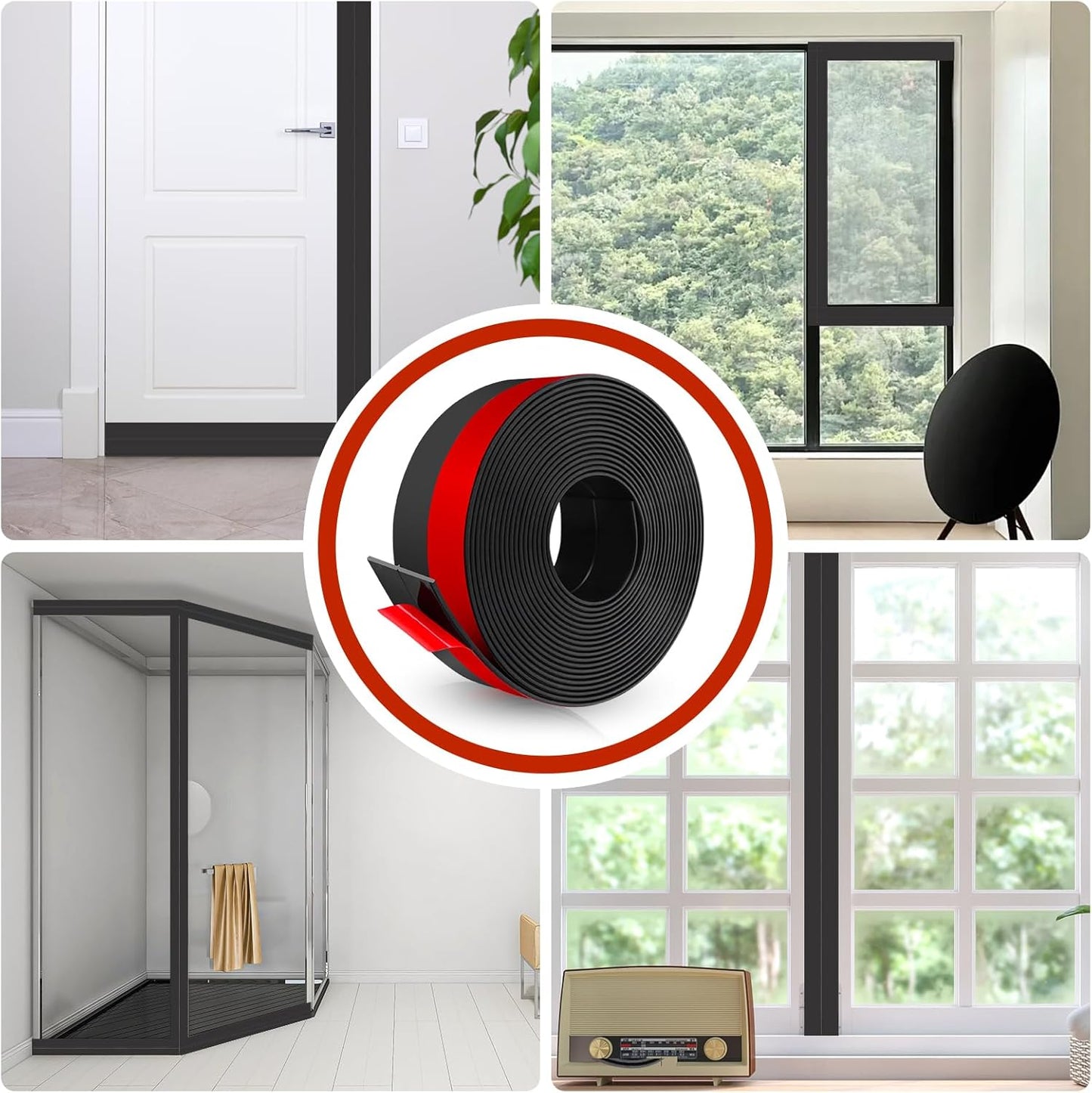 Weather Stripping Self Adhesive Door Draft Stopper Flexible Shower Door Bottom Seal Silicone Seal Strip for Sliding Glass Windows Side Gaps (Black, 2 Inch Wide x 40 Feet Long)