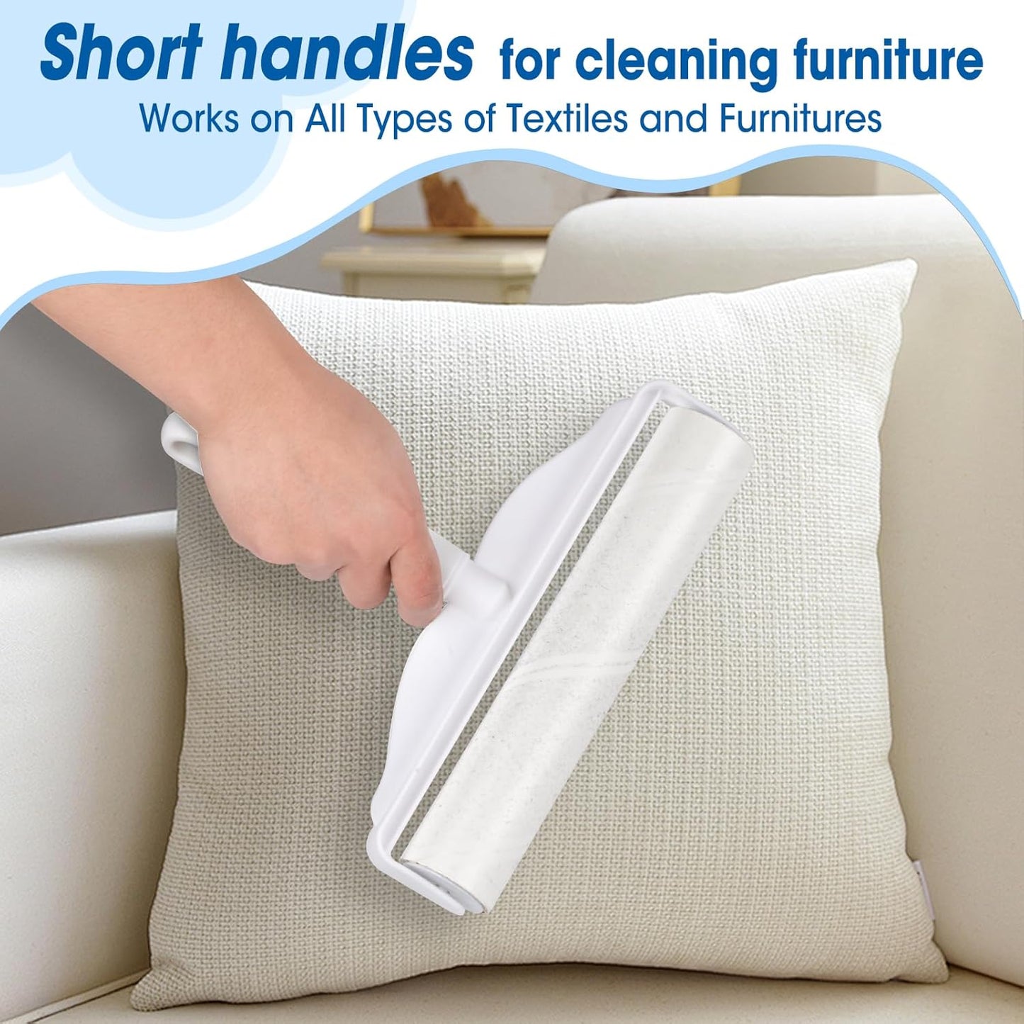 AZEN Large Lint Rollers for Pet Hair, Extra Sticky, 9.45 in Rollers for Floor, Carpet, 180 Sheets Giant Refills with 3 Extendable Long Handle Sticky Mop for Carpet, Floor, Couch