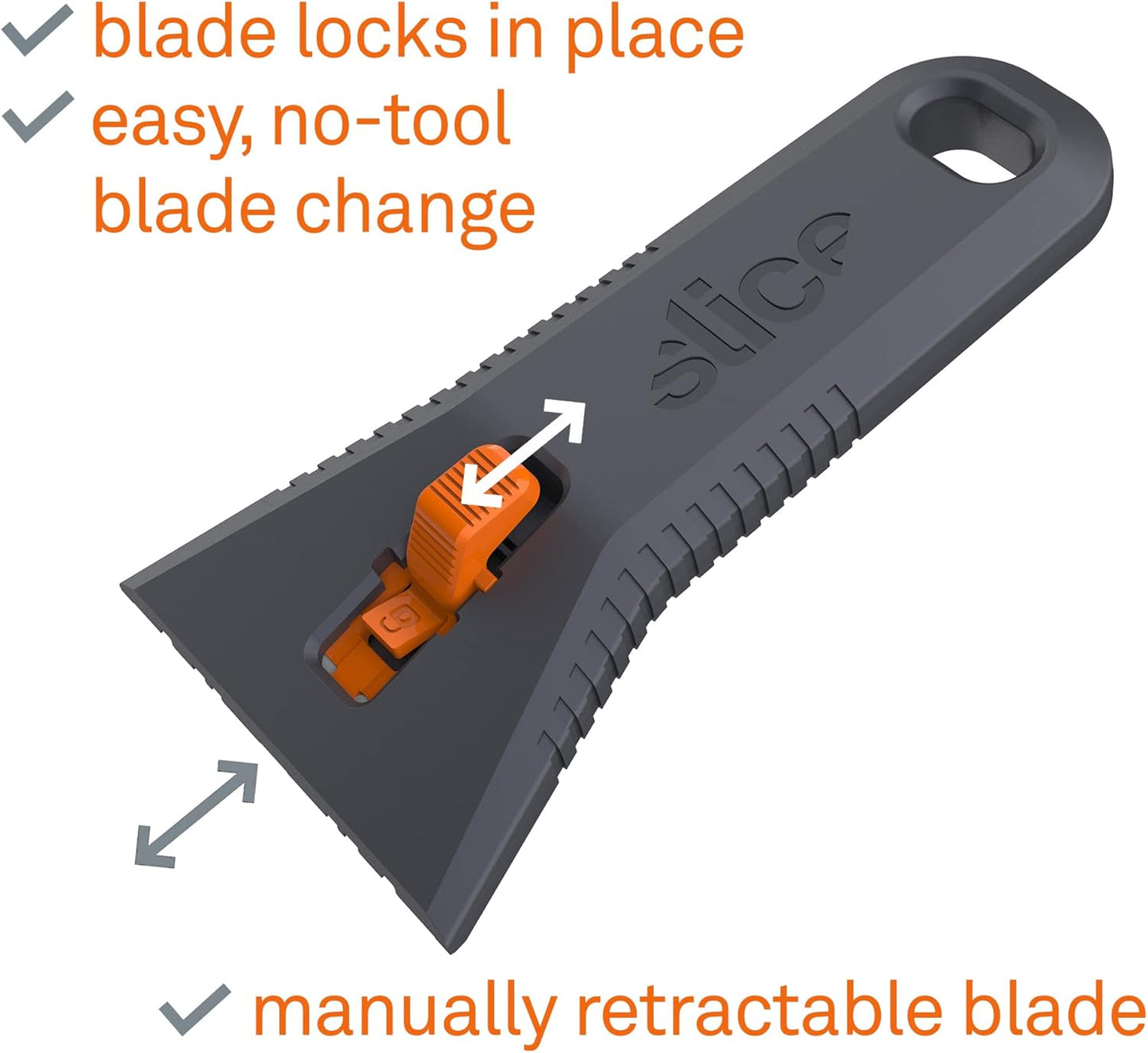 Slice 10591 Manual Utility Scraper, Locking Ceramic Blade, Rust Free, Finger Friendly, Soft-Touch Comfort Grips Reduce Strain, Regular - Manual (Locks in Position)