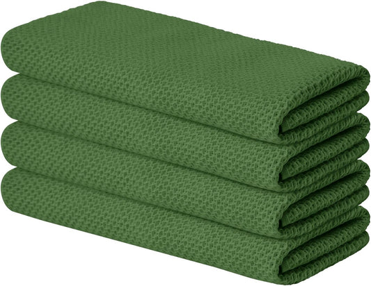 Artoid Mode 100% Cotton Olive Green Waffle Weave Kitchen Dish Cloths, 13x28 Inch Ultra Soft Absorbent Quick Drying Kitchen Dish Towels Set of 4
