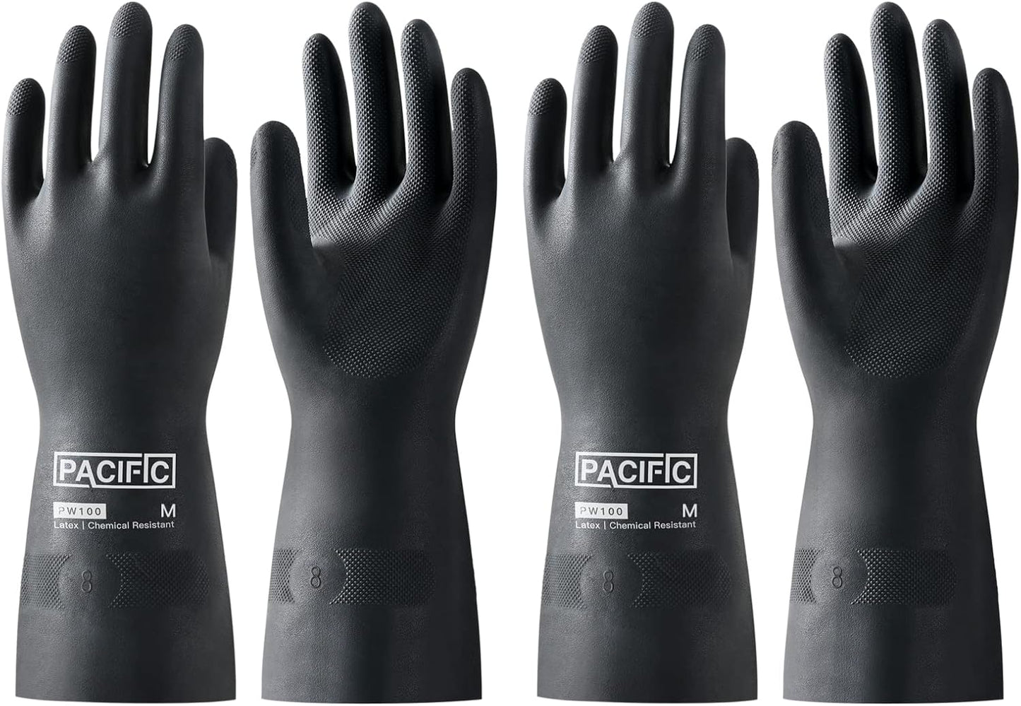 PACIFIC PPE 2 Pairs Chemical Resistant Gloves, Heavy Duty Industrial Rubber Gloves, Resist Acid, Alkali and Oil, 12.6", Medium