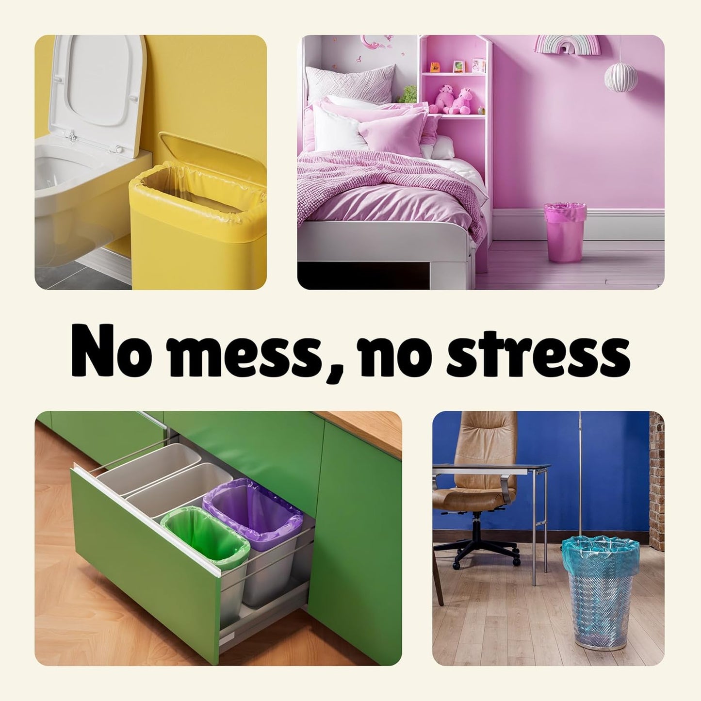 FORID Small Garbage Bags - 5 Gallon, Trash Can Liner for Home, Office, Bathroom, Bedroom, Waste Bin (5 Colors 150 Bags) - Durable & Thick Trash Bag Multi Colored