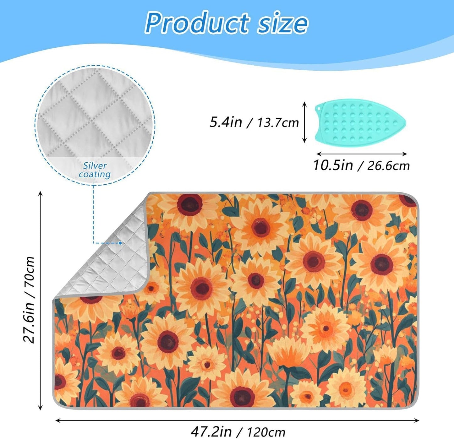 Ironing Mat Portable Ironing Pad Ironing Blanket for Table Top Heat Resistance Double-Side Using Travel Large 47.2 x 27.6 Inch Foldable Lightweight Orange Sunflowers and Poppy Flowers