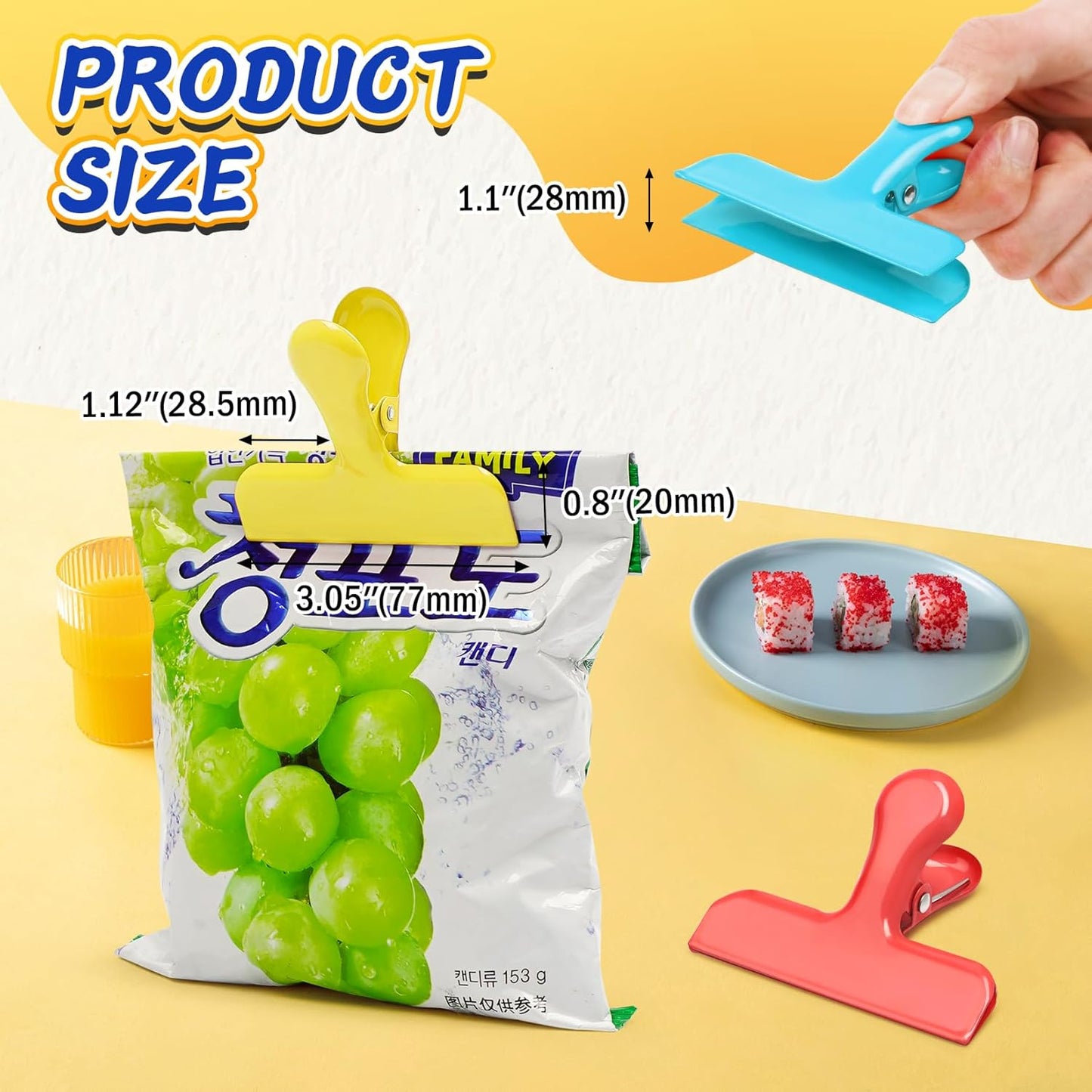 VNDUEEY 12 Pack Stainless Steel Chip Bag Clips, Chip Clips for Food Bags, Heavy Duty Metal Clip for Kitchen and Office to Seal Coffee Bags, Paper Sheets, Air Tight Seal-3 Inches, Multicolor