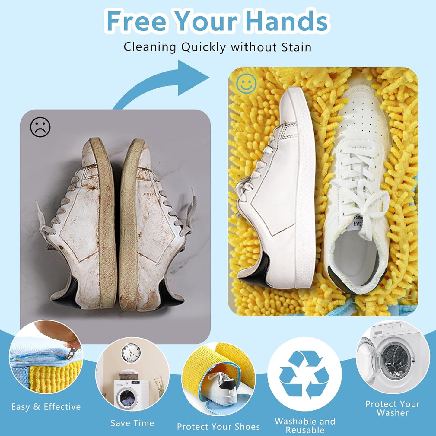 Shoe Washing Machine Bag - 2pcs Laundry Shoe Bags for Washing Machine, 360° Deep Clean Reusable Sneaker Tennis Shoe Cleaning Bag for Washer and Dryer for Most Sizes, Yellow, 15 * 7.5 inches