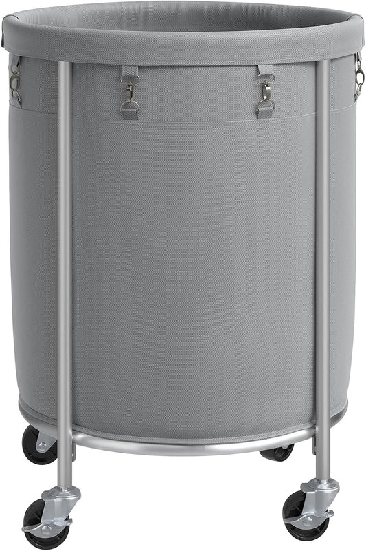 ELYKEN Laundry Basket with Wheels, 45 Gallons Rolling Laundry Hamper with Removable Bag and Steel Frame, Round Laundry Cart with 4 Casters, Ideal for Bedroom, Bathroom, Laundry Room, Gray