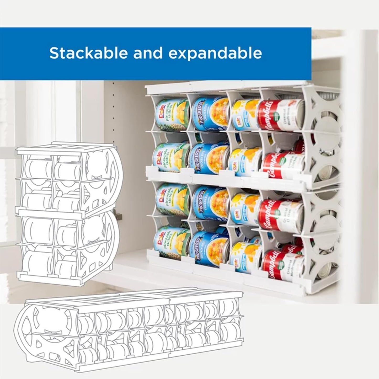 Shelf Reliance Cansolidator Cupboard - 2-Pack Can Organizer for Pantry, Stackable Soda Can Storage for Kitchen, Holds 20 Cans of Food or Soda