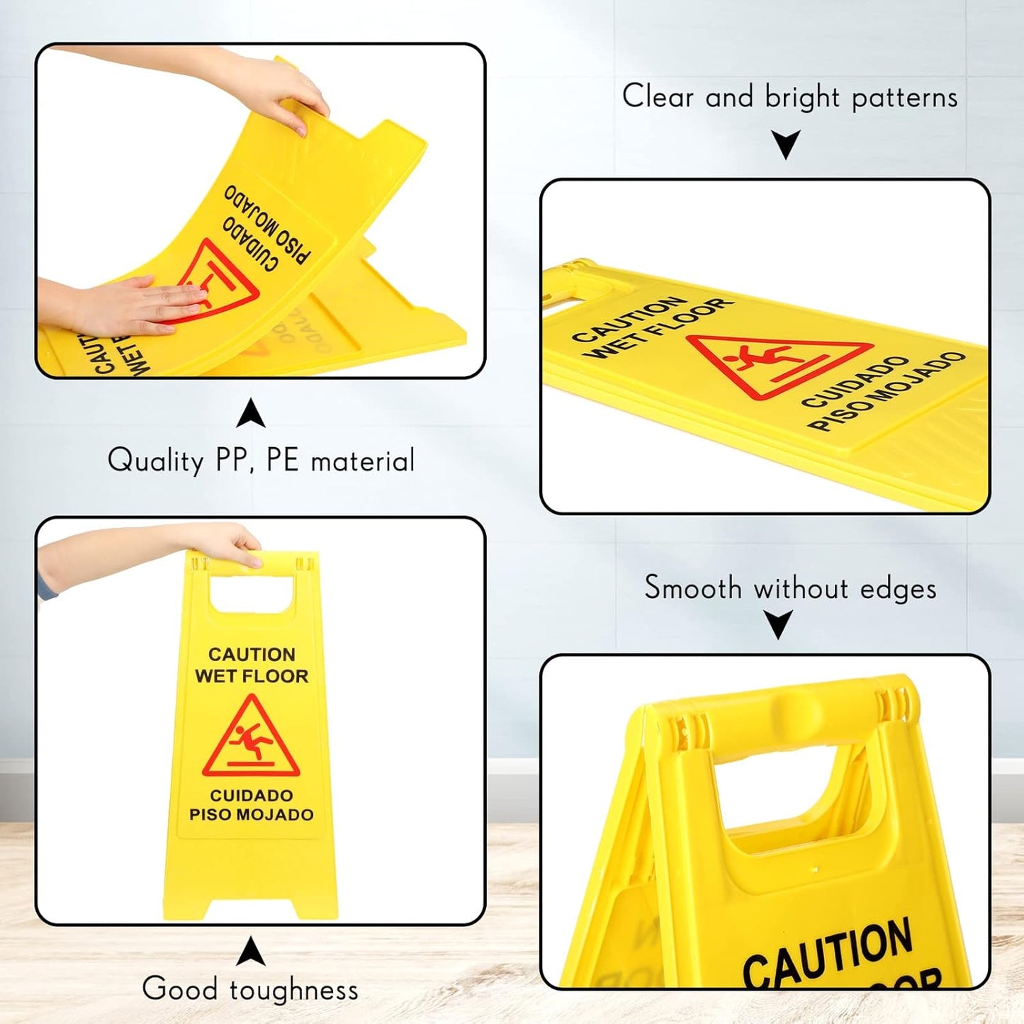 Macarrie 20 Pack Caution Wet Floor Sign Yellow Wet Floor Double Sided Signs Cuidado Piso Mojado Foldable Bilingual Alert Sign for Commercial Use Indoors Outdoors, 11.5 x 23.62 Inches