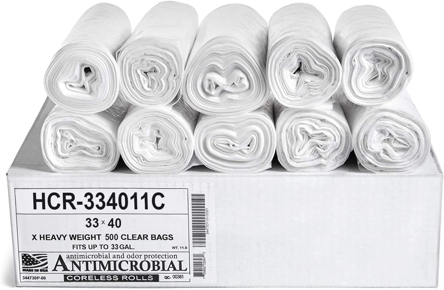 Aluf Plastics High Density Trash Bags, 33 Gallon, 500 Count, 11 Micron (eq), 33" x 40", Clear, for Bathroom, Office, Industrial, Commercial, Janitorial, Municipal, Recycling