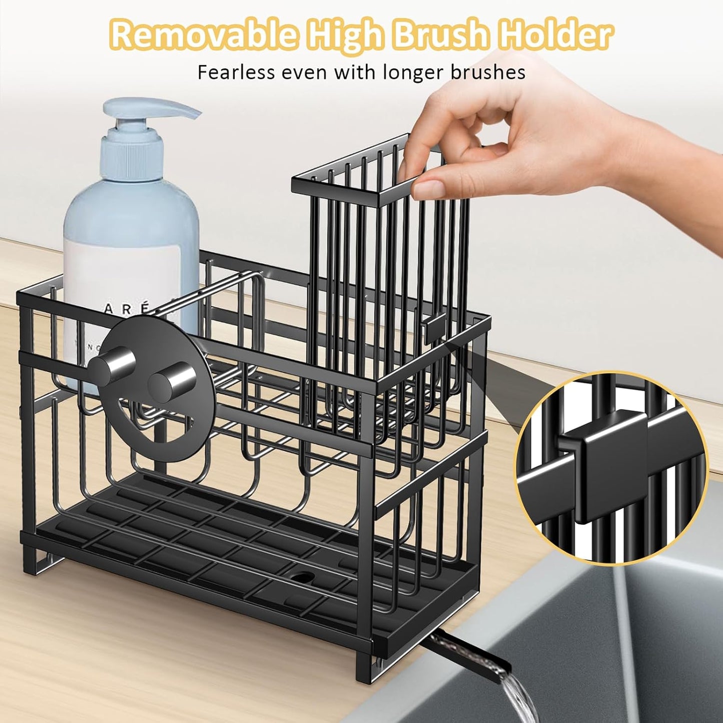 Sponge Holder for Kitchen Sink & Sink Caddy - 2-Tier Stainless Steel Organizer with Automatic Drainage, Rustproof Storage for Dish Brush, Soap Dispenser & Countertop Essentials