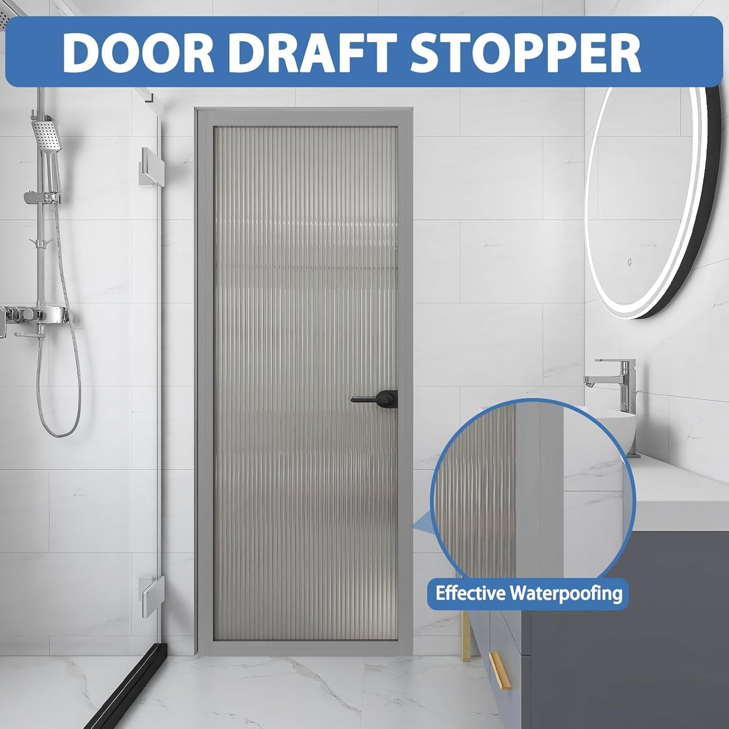 Weather Stripping Door Draft Stopper Flexible Self Adhesive Silicone Door Seal Strip for Glass Doors Windows and Shower Glass Gaps, 2 Inch Wide X 20 Feet Long, Gray