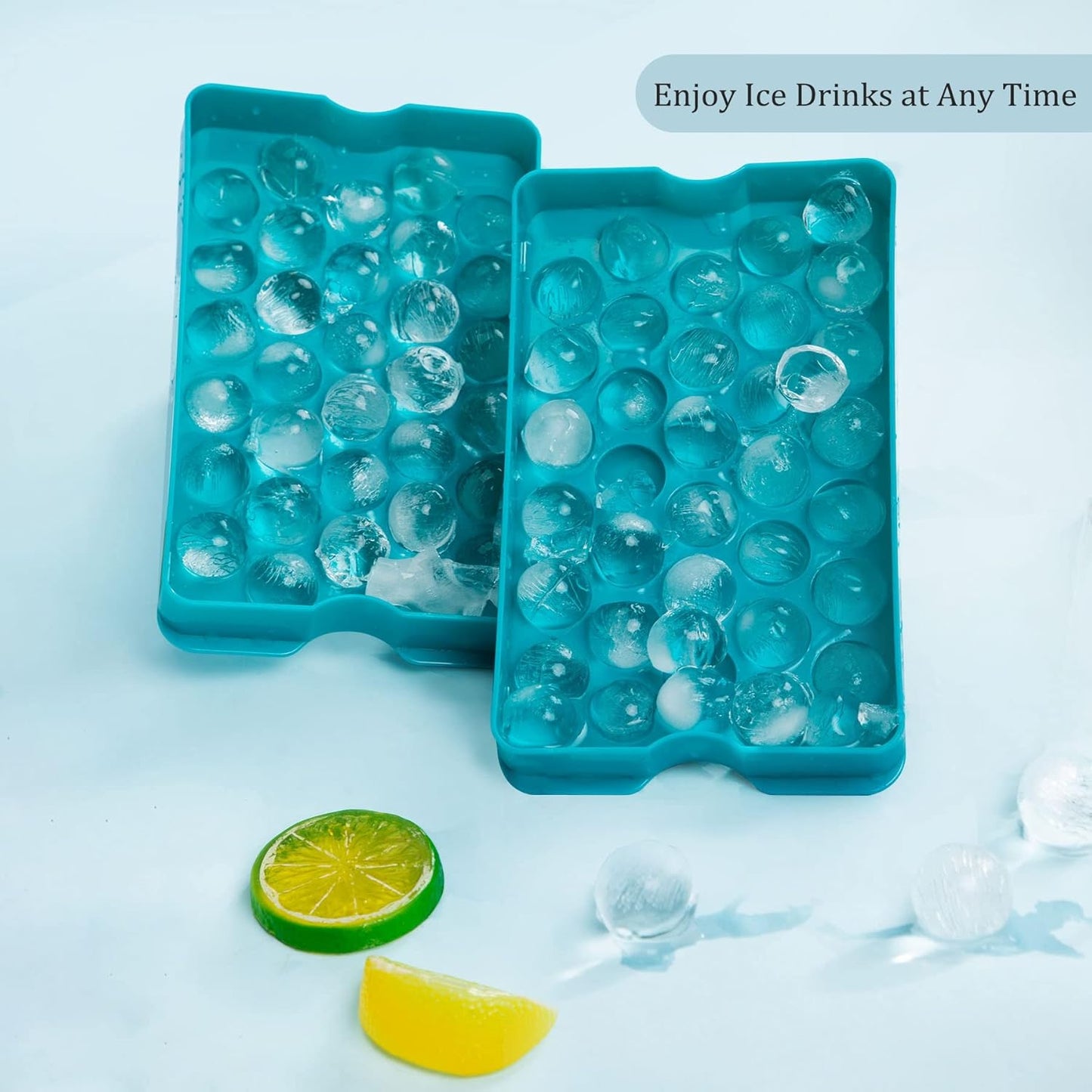 Bangp Upgrade Round Ice Cube Tray with Lid and Bin,2 Pack Ice Cube Tray for Freezer,Circle Ice Mold Making 64 Small Ice Balls, Easy Release Ice Tray with Ice Bucket,Ice Tong and Ice Scoop