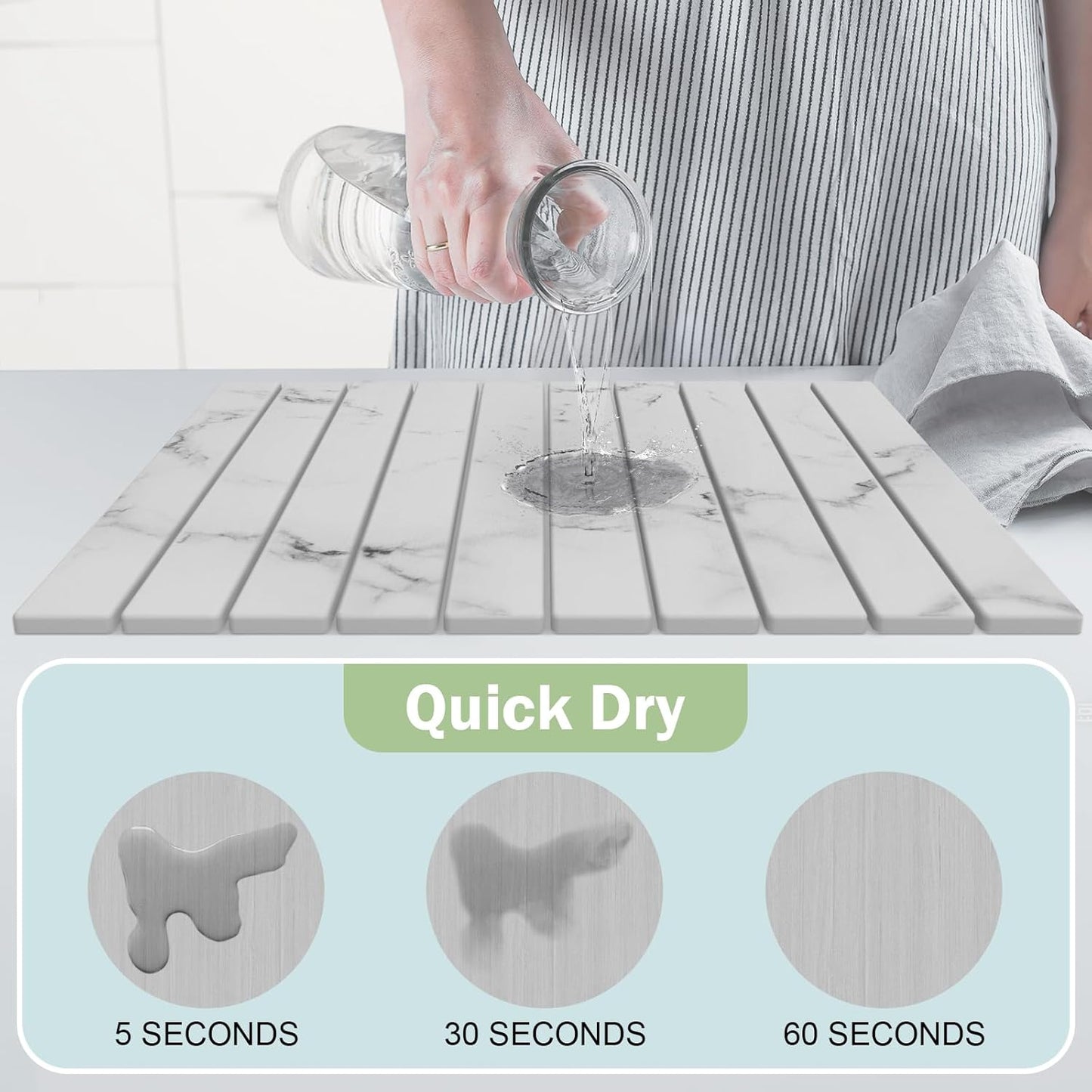 Stone Dish Drying Mat for Kitchen Counter,24"(L)×16"(W) Collapsible Fast-Drying Diatomaceous Earth Mats with Towel Sanding Tool,Versatile Stone Drying Mats for Cups Dishes Bottles