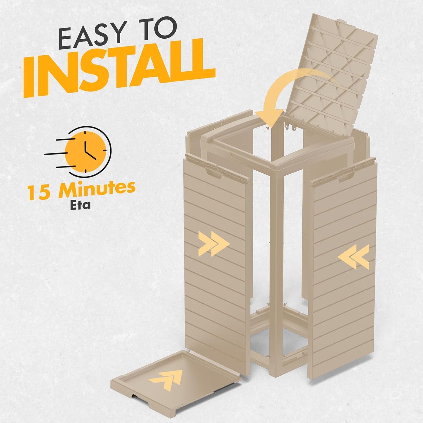 31 Gallon Outdoor Trash Can, Waterproof Resin Trash Can with Layered Lid and Drip Tray, Perfect for Patio, Backyard (Grey)