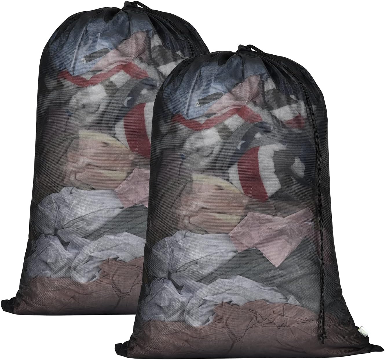 OTraki 2 Pack Large Laundry Bags 24 x 35 inch Mesh Washing Bag with Drawstring Closure Black Dirty Garment Toy Storage Bag Washable Laundry Hamper Replacement Liner for Home Dorm Hotel Beach