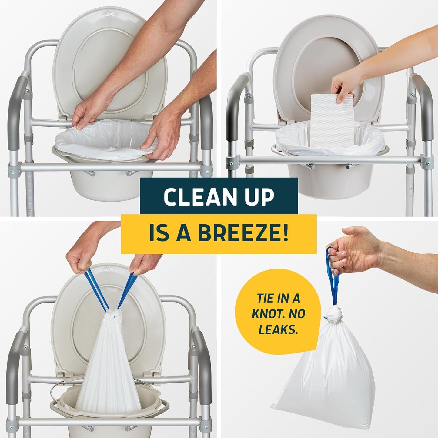 Lunderg Commode Liners with Absorbent Pads - Lemon Scent Medical Grade 150 Count Universal Fit - Disposable Bedside Commode Liners and Pads for Adult Chairs, Portable Buckets & Camping Toilet Bags