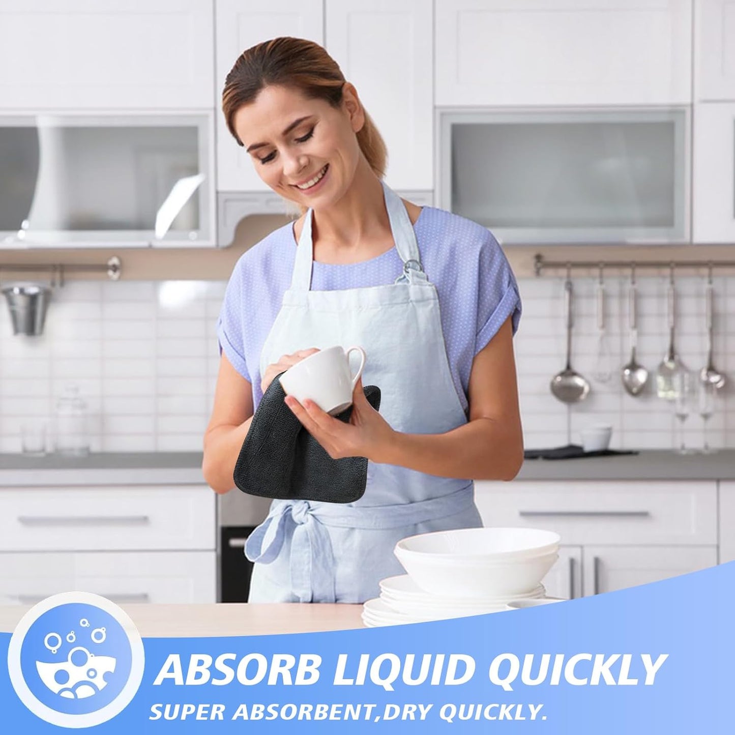 KinHwa Kitchen Washcloths for Dishes Absorbent Microfiber Dish Cloths Quick Dry Dish Rags with Poly Scour Scrub Side Ideal for Kitchen Cleaning (Black, 7inchx7inch 12 Pack)