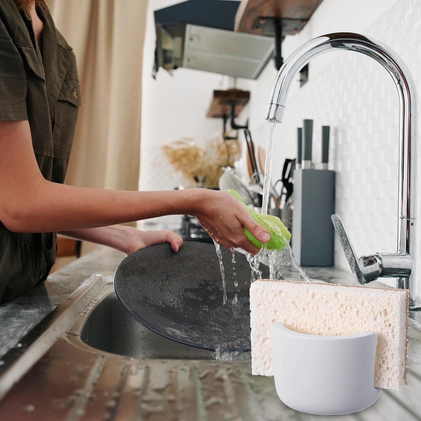 Geelin 2 Pack Diatomite Stone Sponge Holder for Kitchen Sink Absorbent Sponge Drying Rack Dish Organizer Kitchen Accessories Sink Tray(Grey)