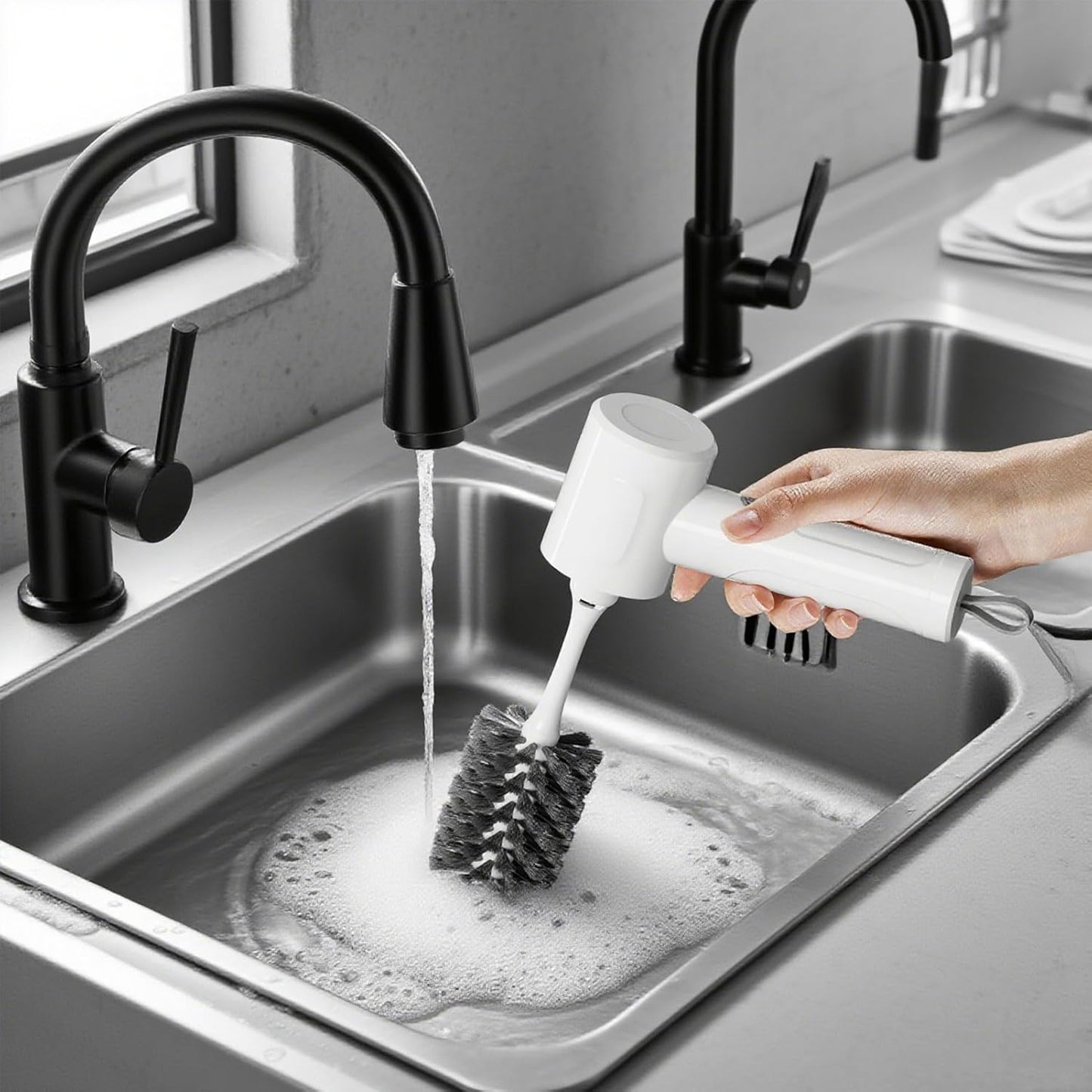 Electric Scrubber Spin- Rechargeable Cordless Handheld Spin Brush with 4 Replacement Brushs with 2 Adjustable Speed Mode for Kitchen,Sink, Bathtub Stovetop ect.