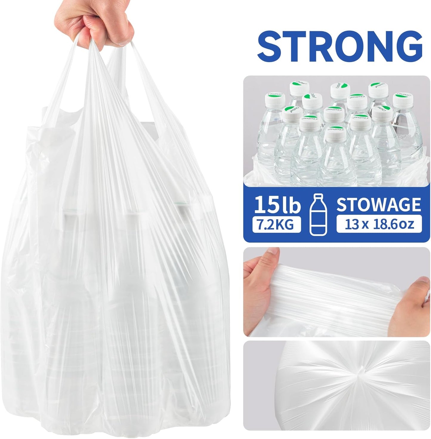 Small Trash Bags with Handles 2.6 Gallon 50 Count White - Ocean Plastic Upcycling - Plastic Garbage Bags, Can Bin & Waste Basket Liner for Kitchen, Bathroom, Office and Pets