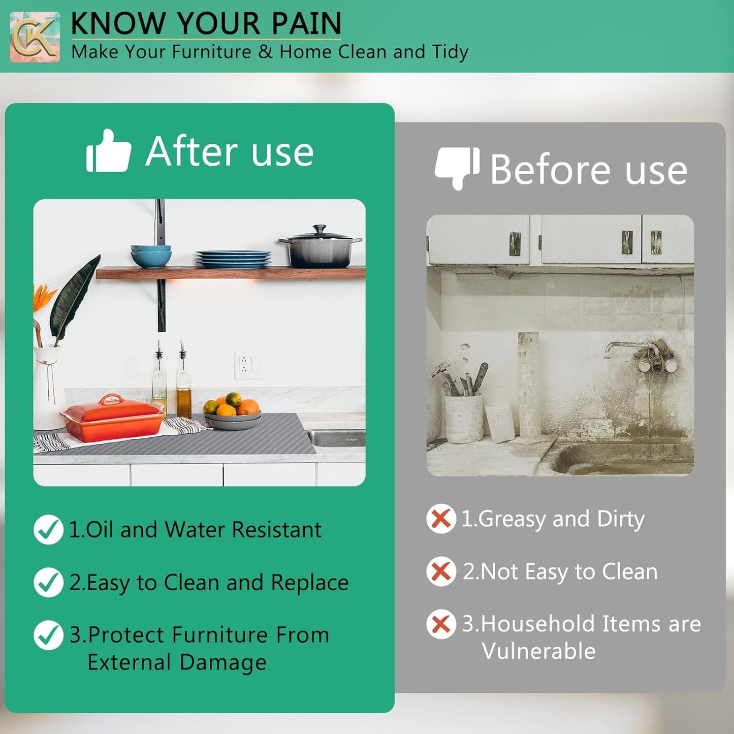 Self-Adhesive Shelf Liner Kitchen Liner, Waterproof Backed Paper Easy Peel and Stick Contact Liner Without Residue for Decor Your Desk Surface, Kitchen Countertops (Silver, 11.8 x 393.7 inches)