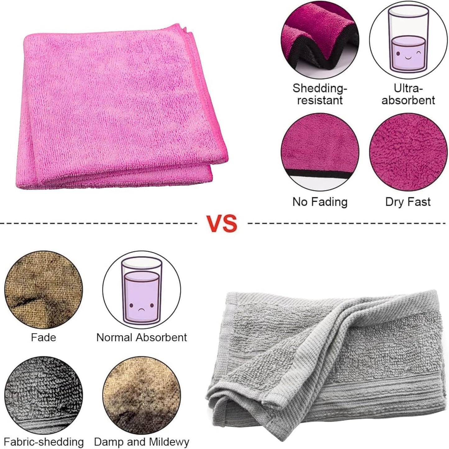 Single Microfiber Cleaning Cloth 40x40 cm - Ultra Absorbent Microfiber Cloth for Home, Kitchen Car Bathroom Rags Polish Cleaning 250 GSM (Pink)