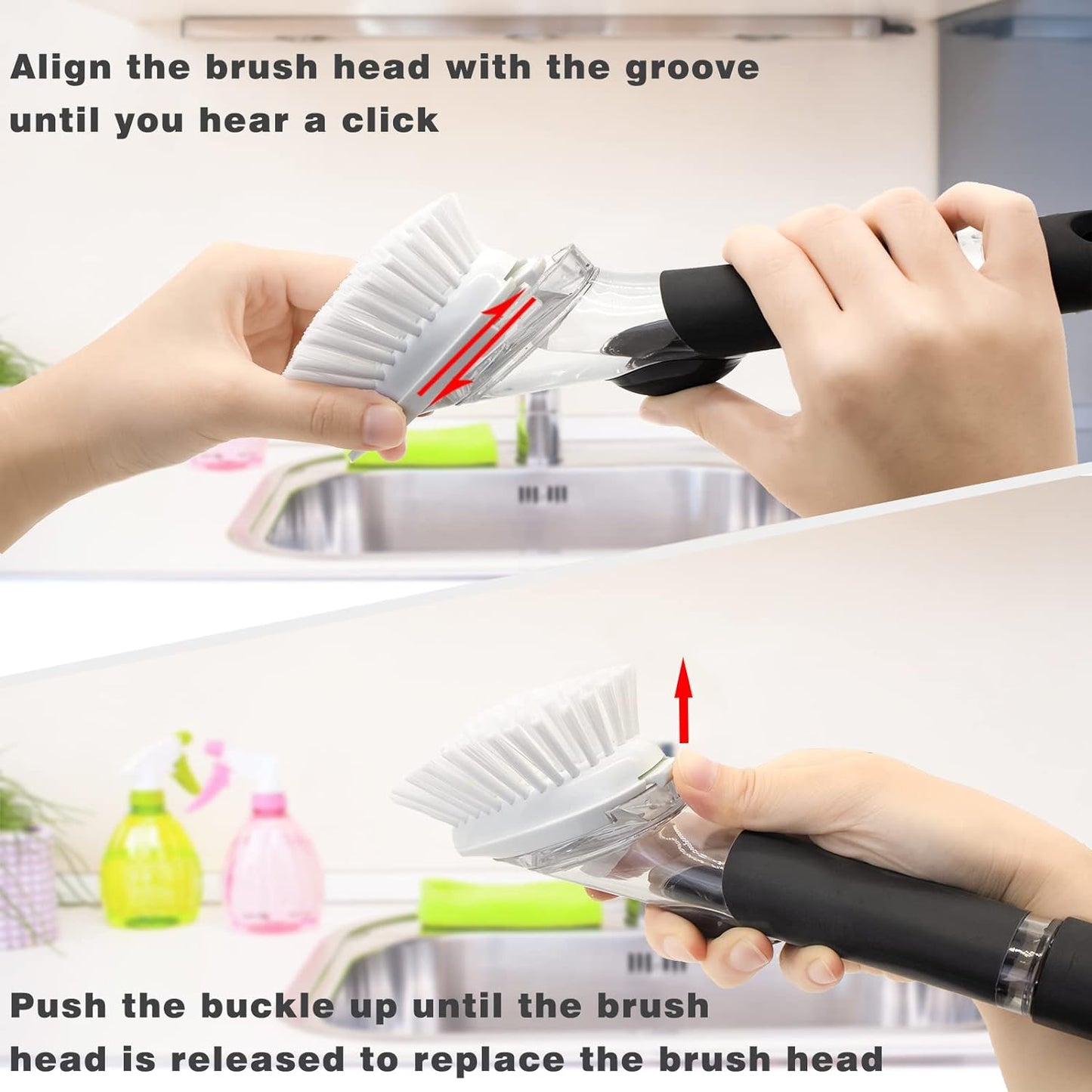 Brush Refills for RIMAY Dish Brush - 4 Pack Dish Brush Cleaning Soap Dispensing Head Replacement for Scrubber (White)