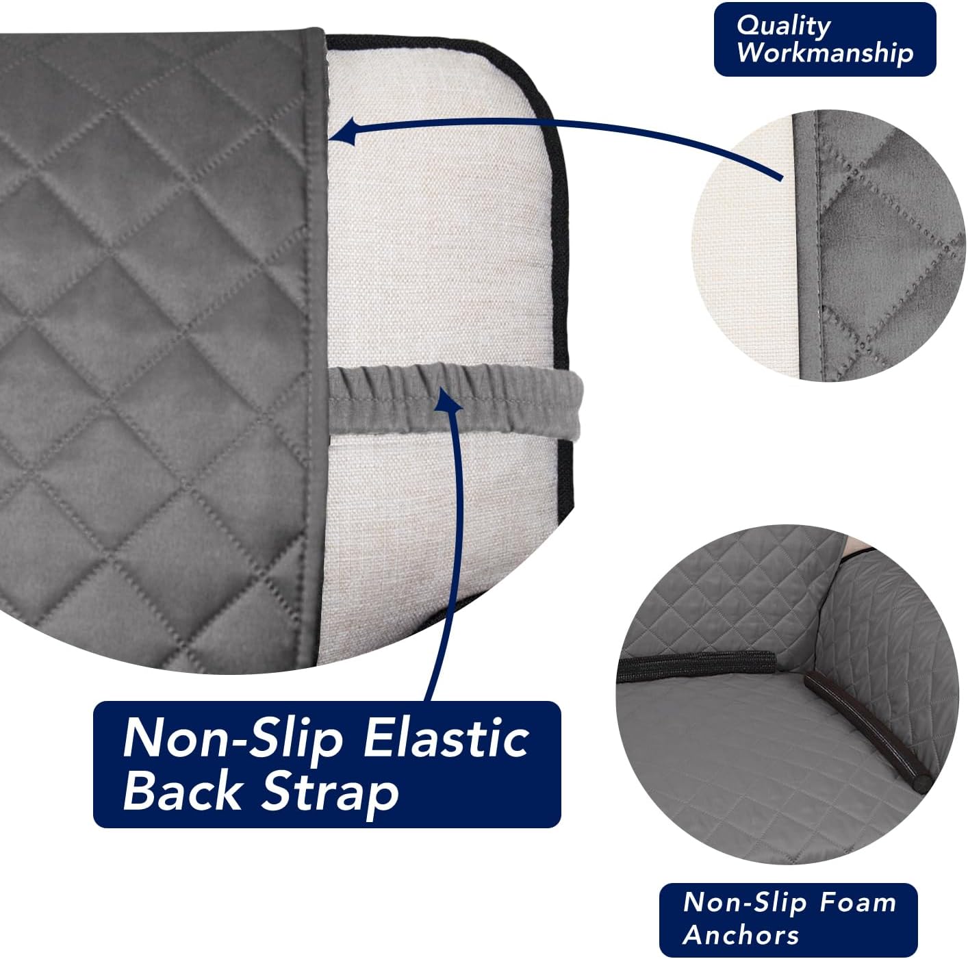 PureFit Reversible Quilted Sofa Cover, Water Resistant Slipcover Furniture Protector, Washable Couch Cover with Non Slip and Elastic Straps for Kids, Dogs, Pets (Oversized Sofa, Gray/Ivory)