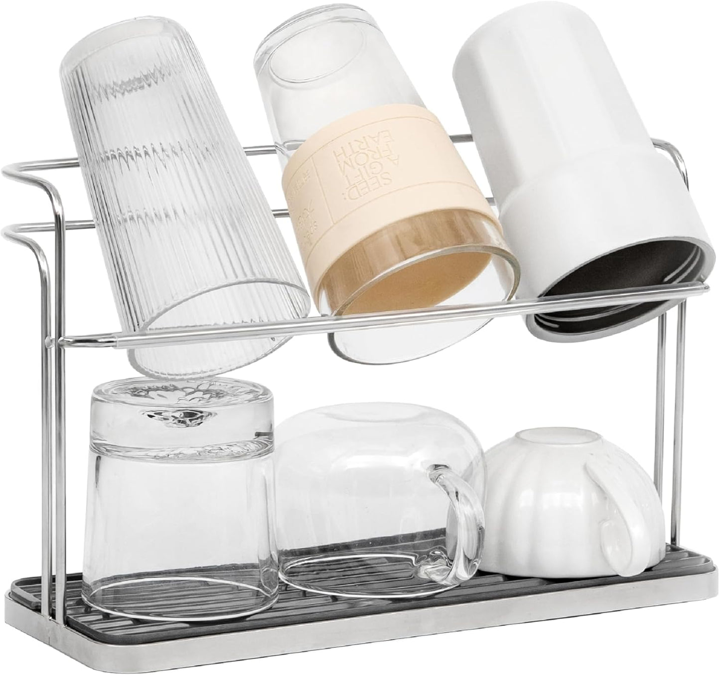 Stainless Steel Water Bottle Drying Rack Space Saving, Durable Cup Drying Rack for Kitchen Counter top, Versatile Mug Holder and Bottle Dryer Rack for Coffee mugs, Tumblers, Glasses, Travel Bottles