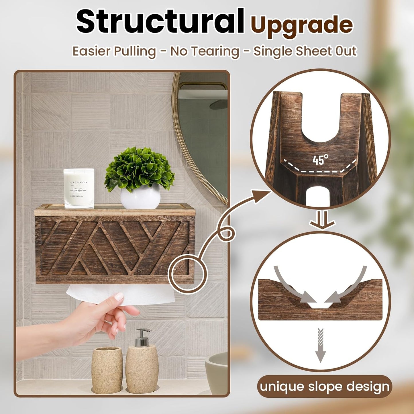 Set of 2 Paper Towel Dispenser Wall Mount, Paper Towel Holder Wall Mounted with Lid, Solid Wood Commercial C-Fold, Z-Fold, Trifold Hand Paper Towel Holder Hand Towel Holder for Bathroom Kitchen Decor