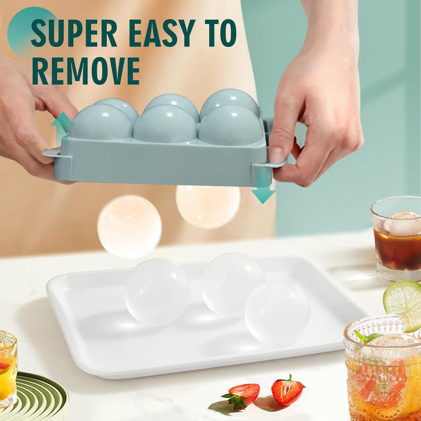 WIBIMEN Large Ice Cube Molds, Big Round Whiskey Ice Cube Trays for Freezer, Easy to Fill & Release, Whiskey Bourbon Cocktail(1.9In*6 Balls- Blue/1 Pack)