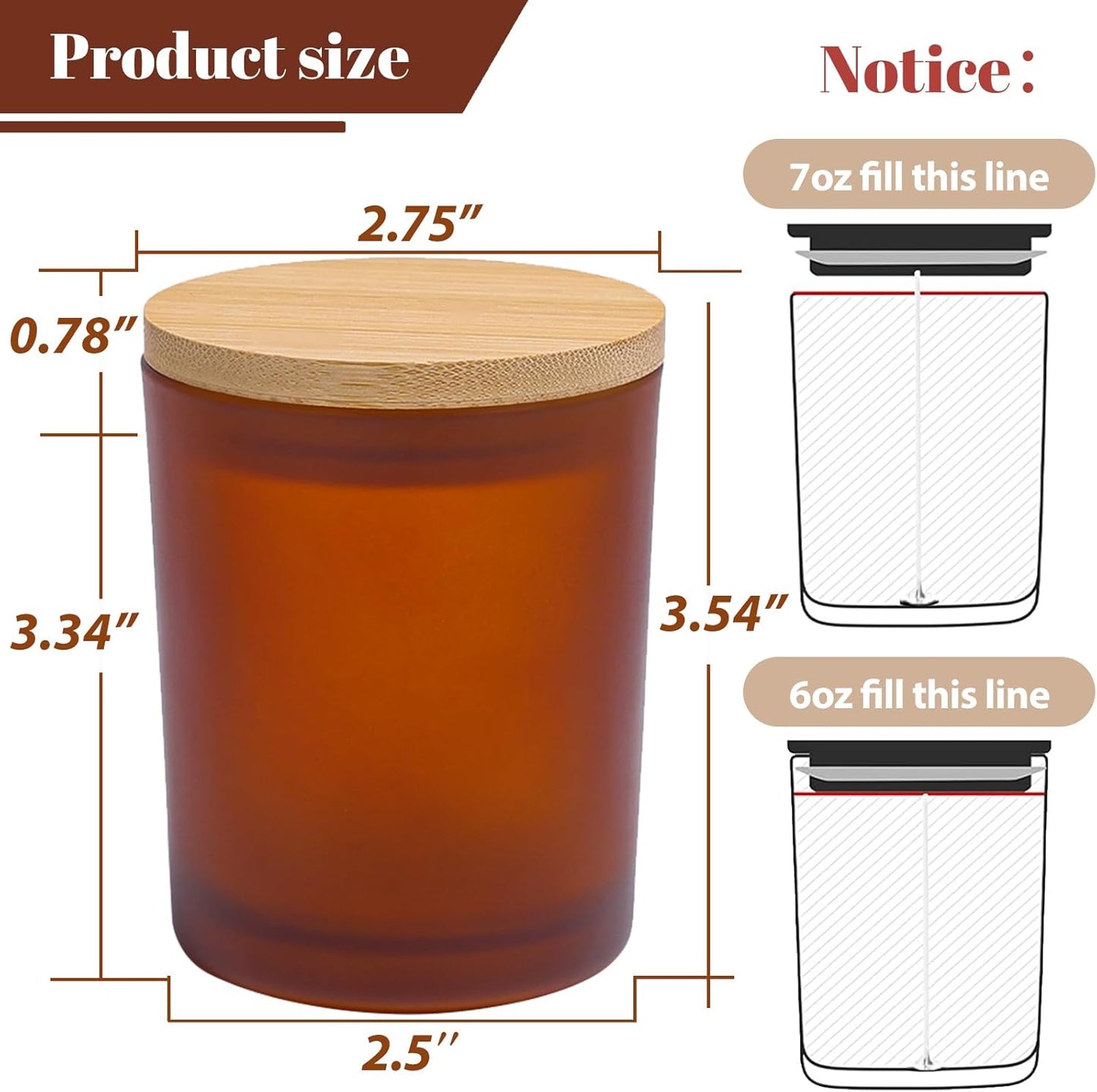 CONNOO 15-Pack 7oz Fall Amber Candle Jars with Bamboo Lids & Sticky Labels – Thick Glass Candle Jars for DIY Making, Dishwasher Safe, Bulk Set