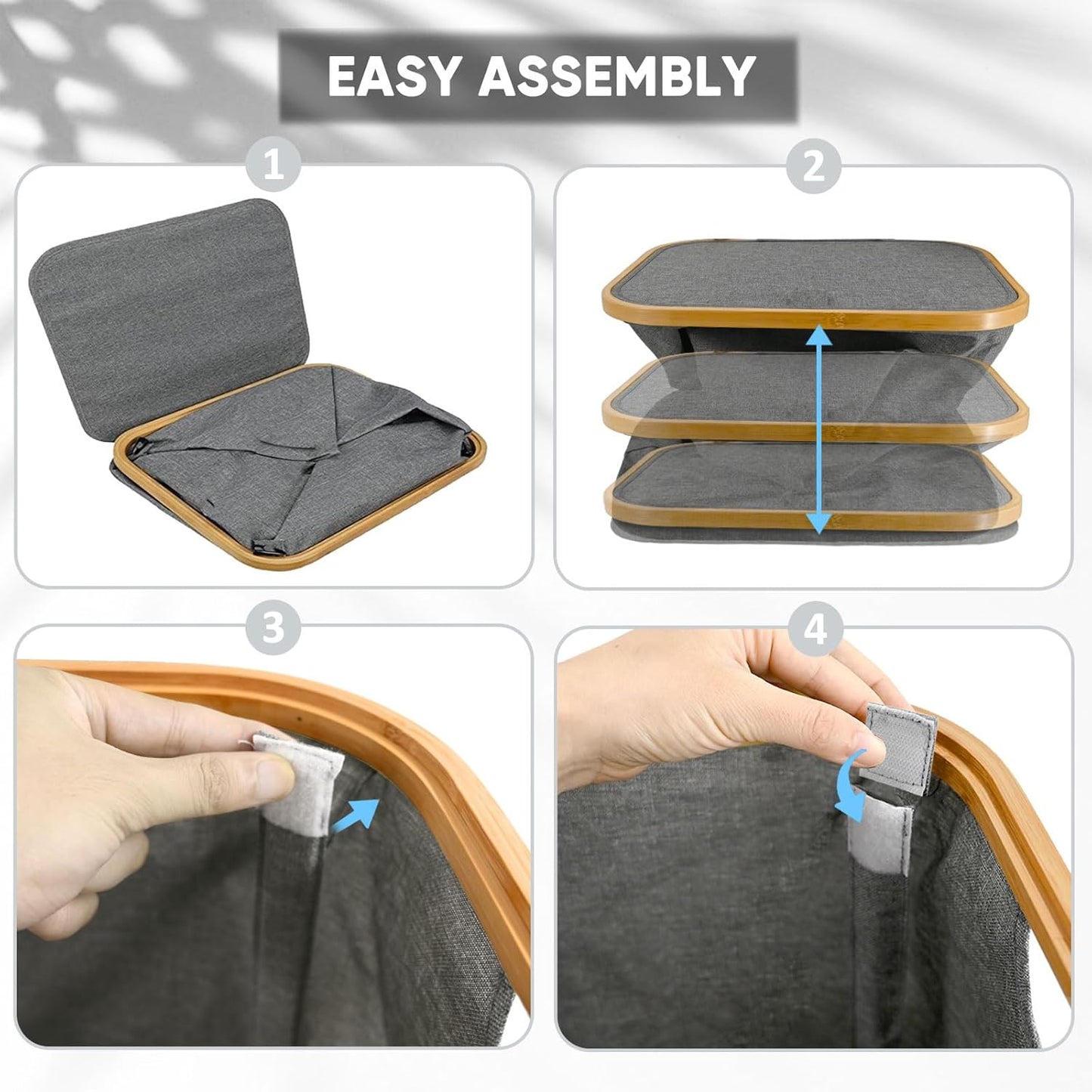 BALEINE Laundry Hamper with Lid, Tall Laundry Baskets with Bamboo Pull Handles, Large Laundry Bin with Internal Support (36 Gal/140L, Beige)