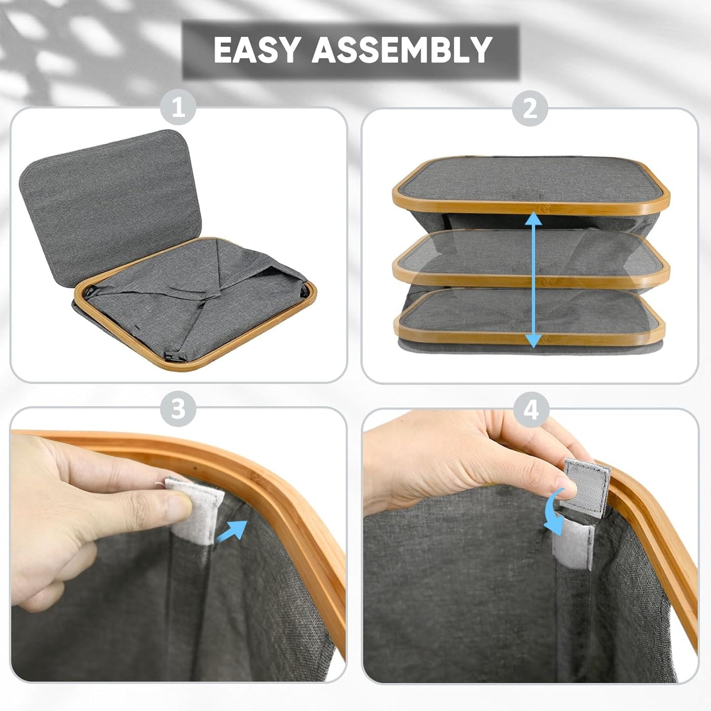 BALEINE Laundry Hamper with Lid, Tall Laundry Baskets with Bamboo Pull Handles, Large Laundry Bin with Internal Support (36 Gal/140L, Blue)